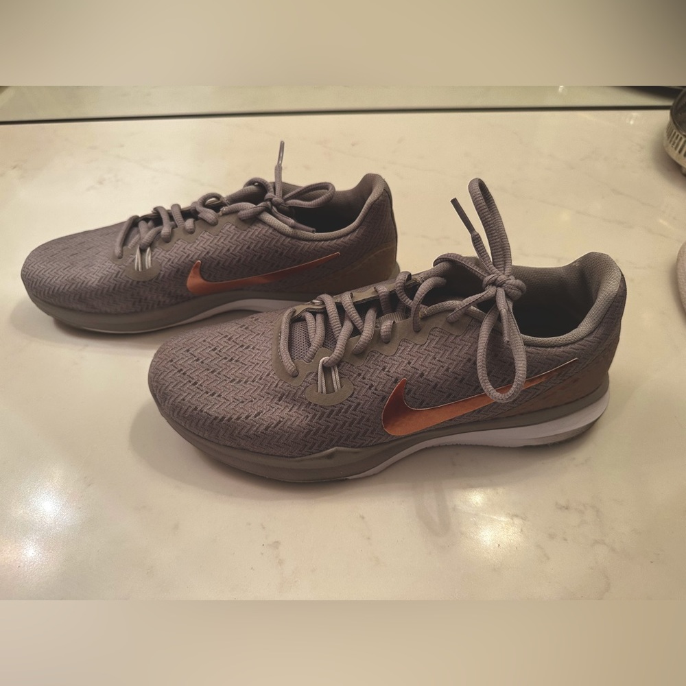 Nike Rose Gold and Gray Tennis Shoes